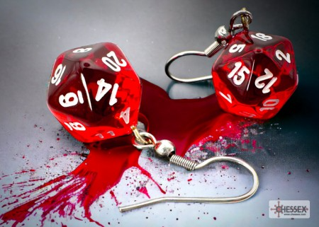 Hook Earrings Translucent Red Mini-Poly D20