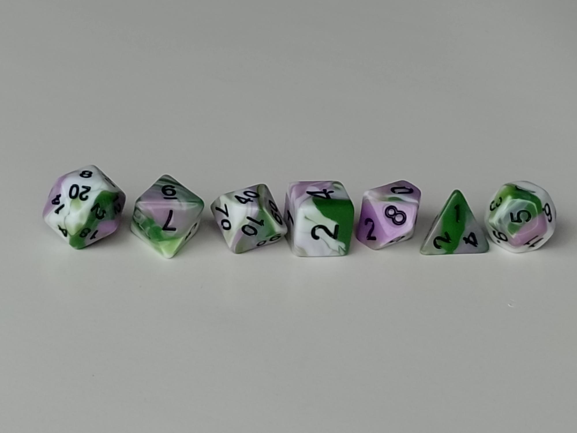 RPG Dice set (7) Blended in groen/wit/paars