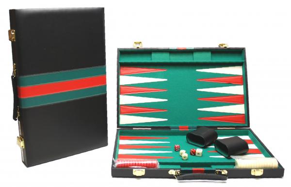 Backgammon koffer groen en rood 46 cm