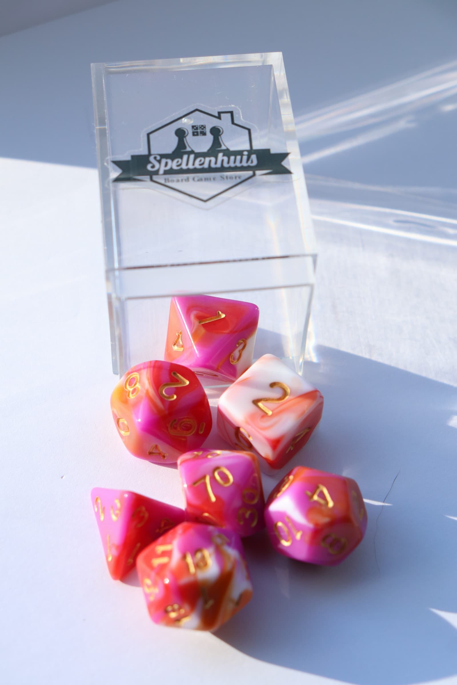 RPG Dice set (7) Blended in roze/wit/oranje