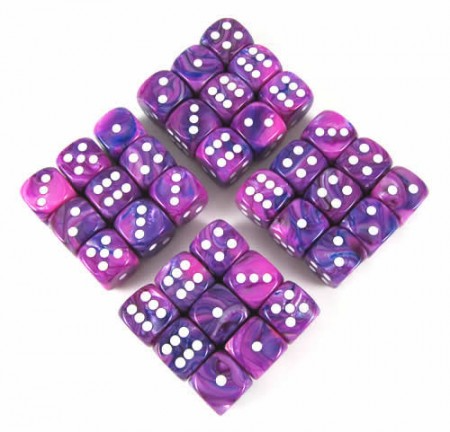 Festive Violet/white D6 12mm Dobbelsteen Set (36 stuks)