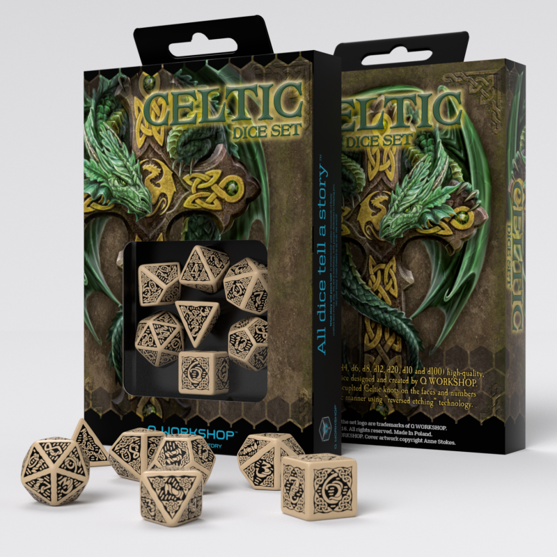Dice Set Celtic - Revised Beige & Black