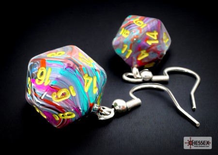 Hook Earrings Festive Mosaic Mini-Poly D20 Hook Earrings Festive Mosaic Mini-Poly D20