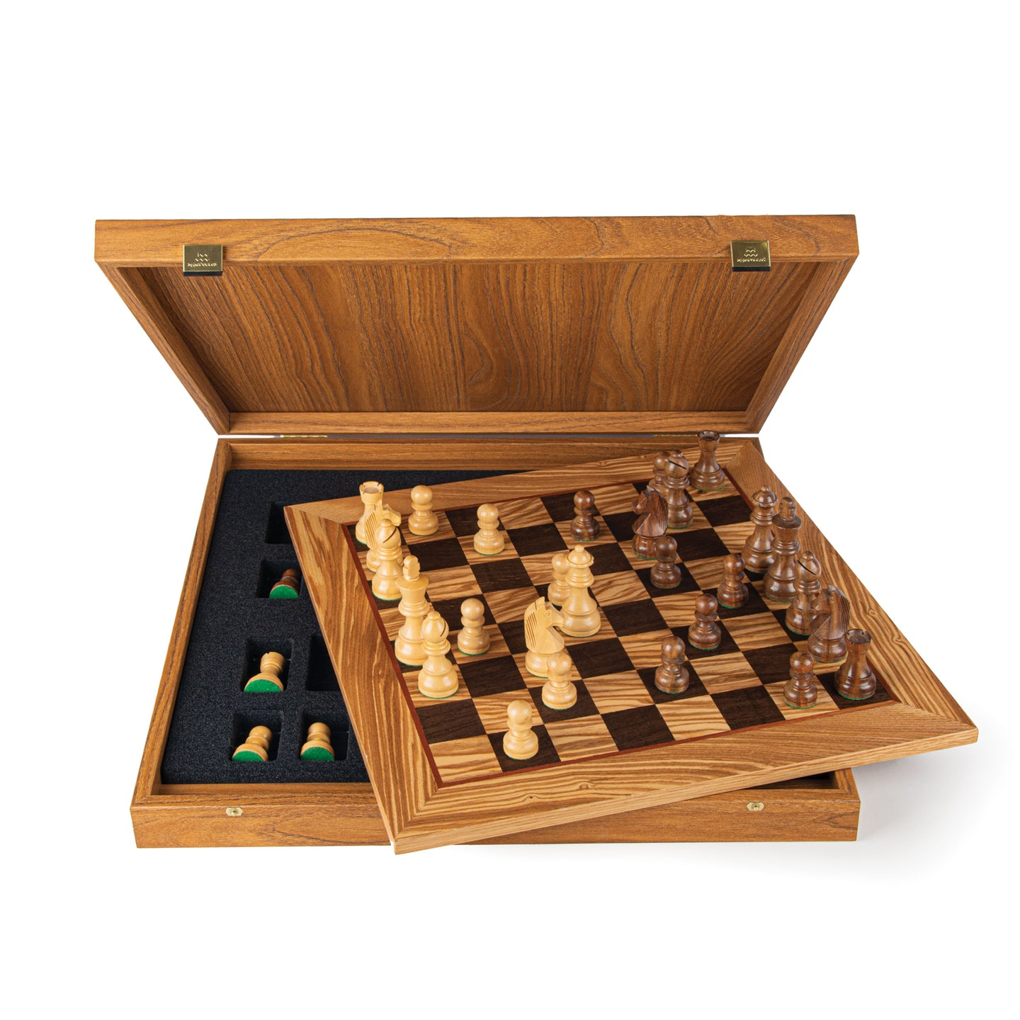 OLIVE BURL Chess set 40x40cm (Medium) with Staunton Chessmen 7,7cm Koning