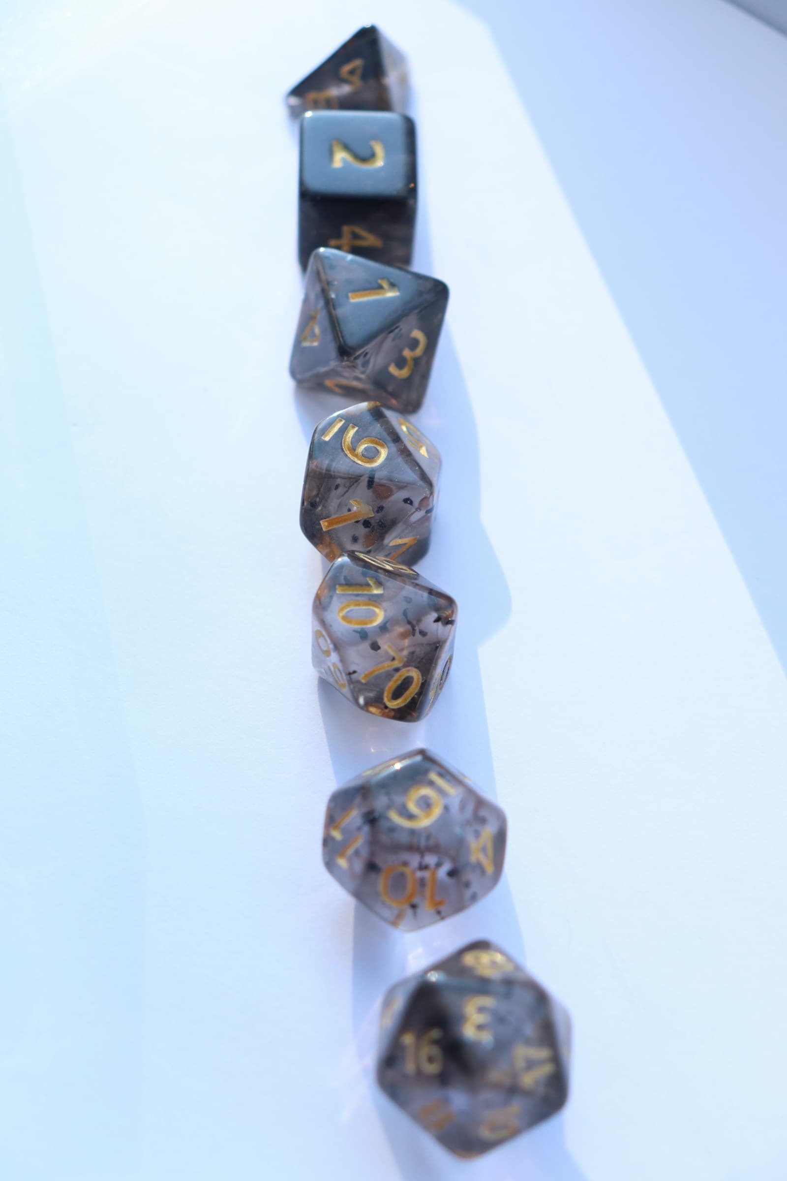 RPG Dice set (7) Translucent Glitter Black