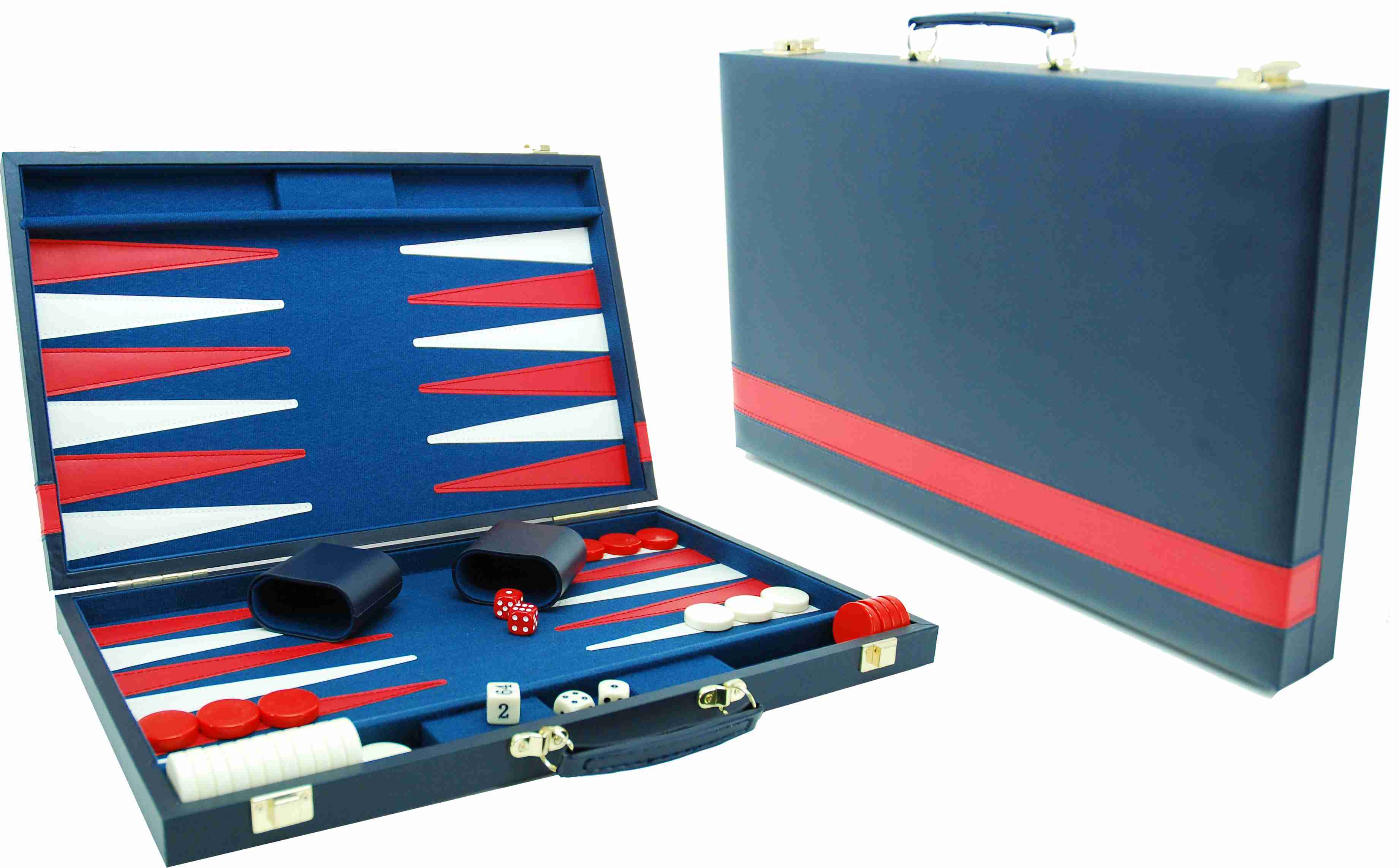 Backgammon Blauw met rode bies (38 cm)