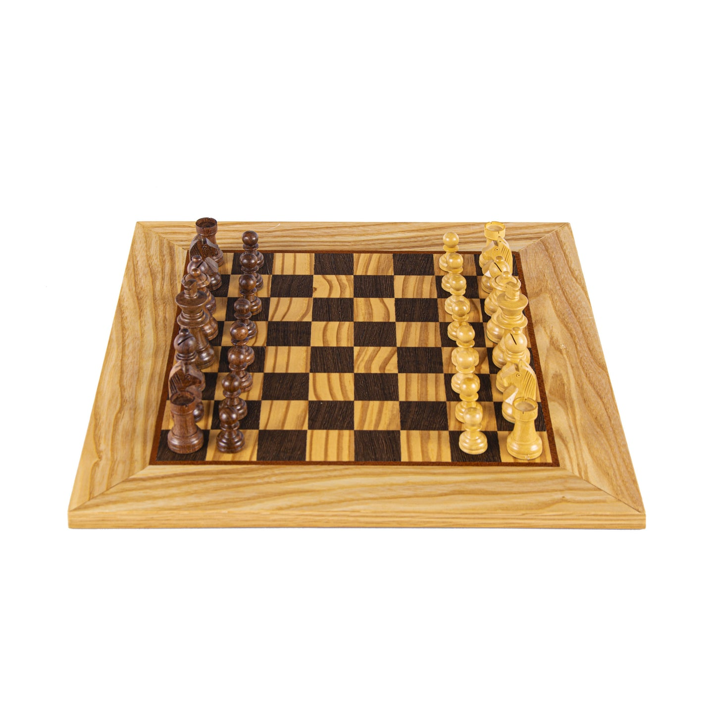 OLIVE BURL Chess set 40x40cm (Medium) with Staunton Chessmen 7,7cm Koning