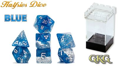 Halfsies Dice - Glitter Edition - Blue (7 Dice Set)