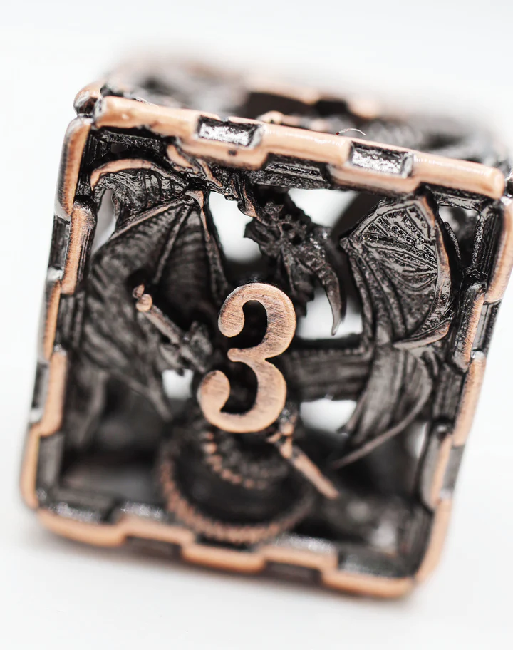 Chained Dragon Copper Hollow Metal RPG Dice Set (7)