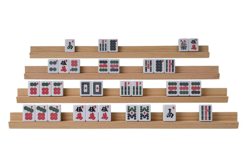 Houten spelstukkenhouder, set van 4, voor Domino en Mahjong, zonder speelstukken, 35 cm, FSC 100%