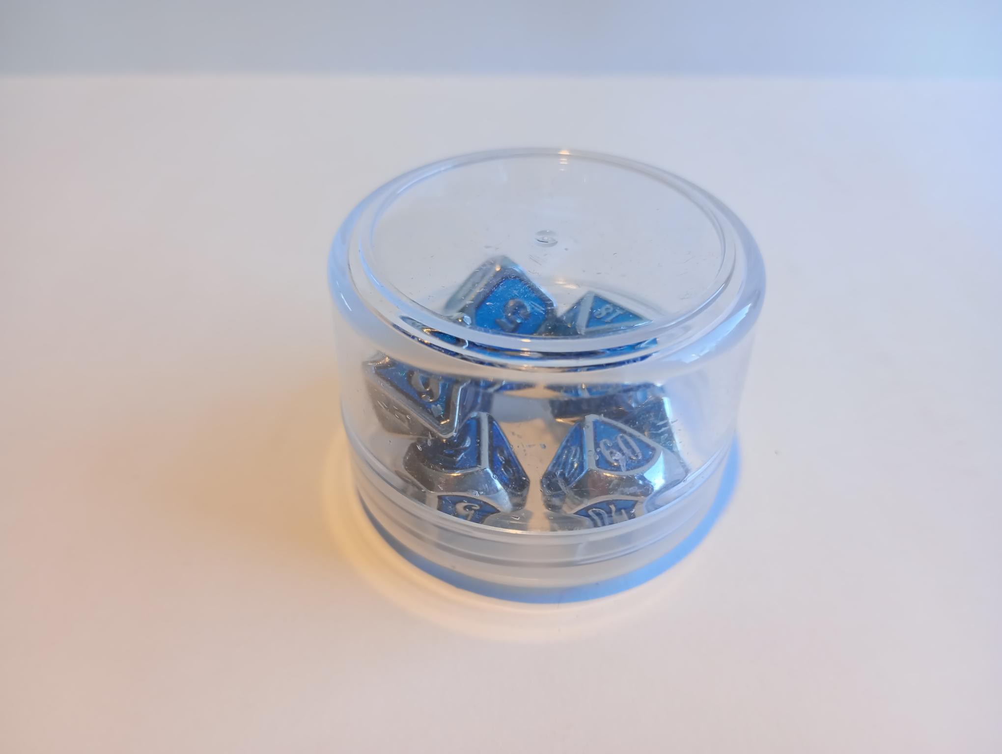 RPG Dice set (7) Mini Metal Blauw Zilver RPG Dice set (7) Mini Metal Blauw Zilver