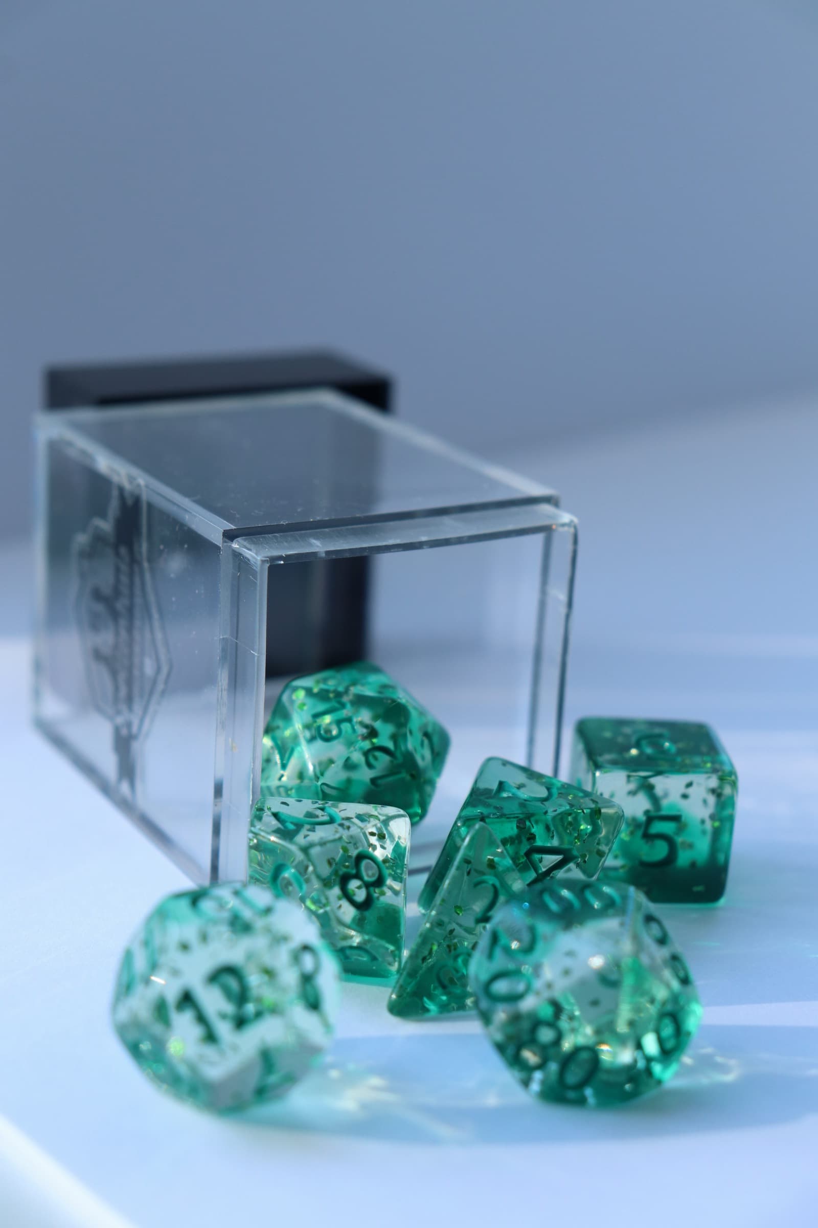 RPG Dice set (7) Translucent Glitter Green