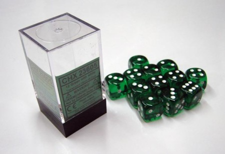 Translucent Green/white D6 16mm Dobbelsteen Set (12 stuks)