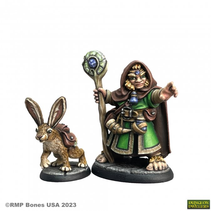 Hollis Grayheath and Verbena - Halfling Druid and Hare Animal Companion