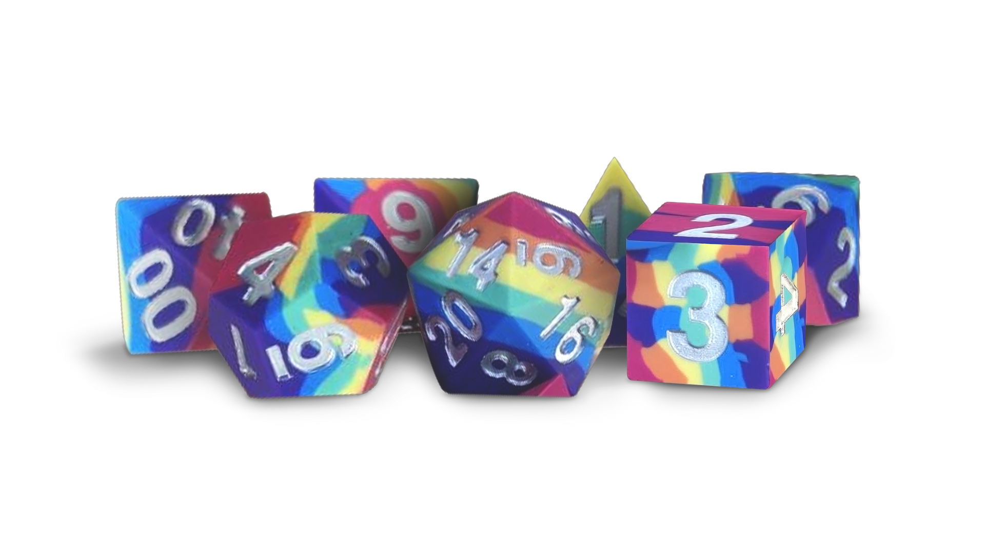 16mm Sharp Edge Silicone Rubber Rainbow Poly Dice Set