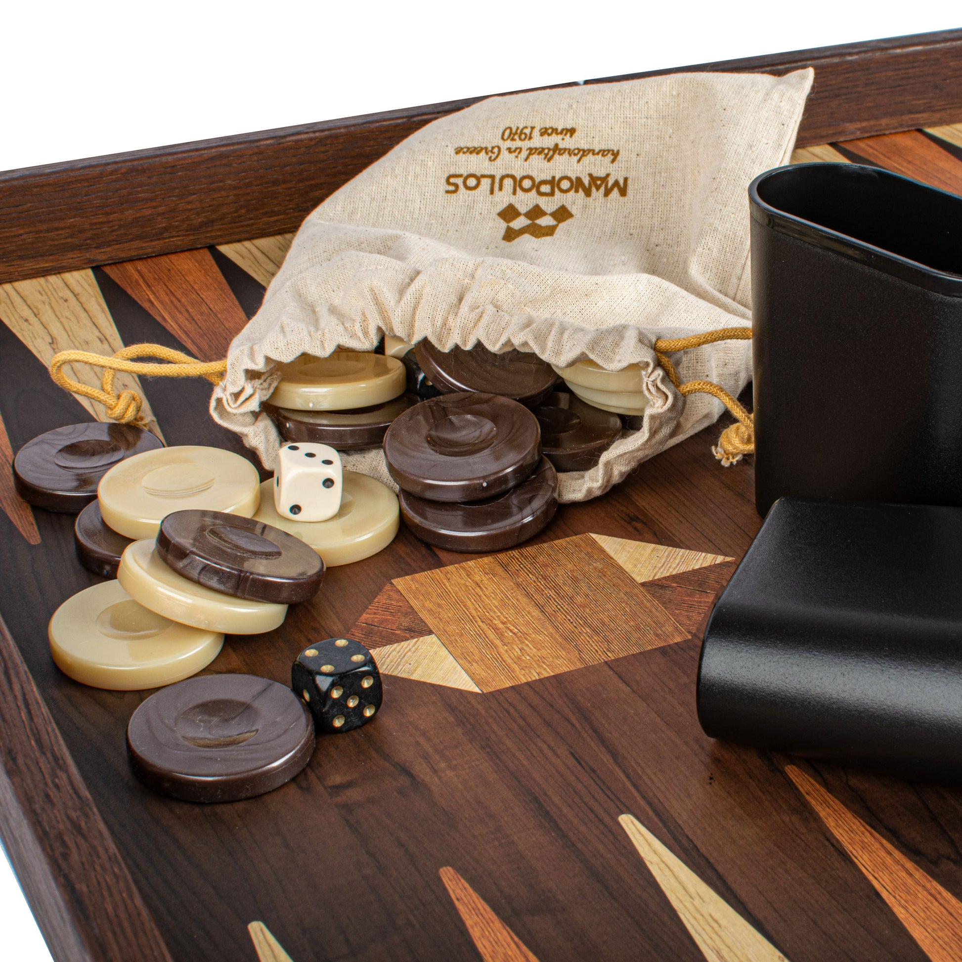 Geometrische houtmotief backgammon set - Art Deco geïnspireerd ontwerp