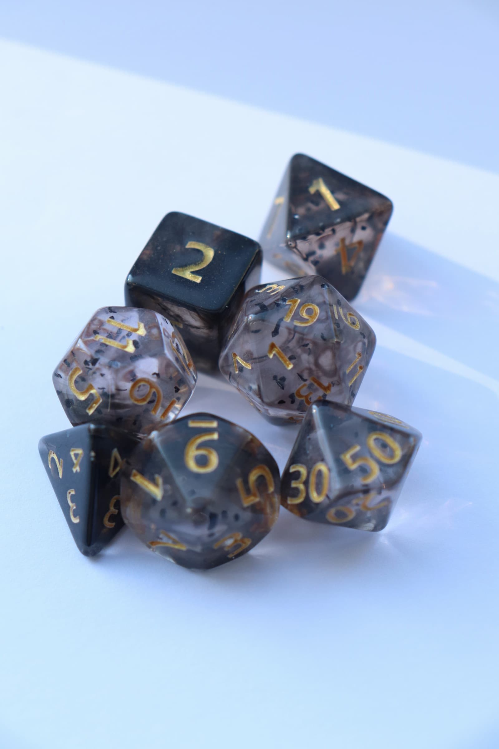 RPG Dice set (7) Translucent Glitter Black