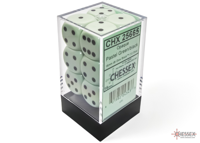 Opaque Pastel Green/black D6 16mm Dobbelsteen Set (12 stuks)