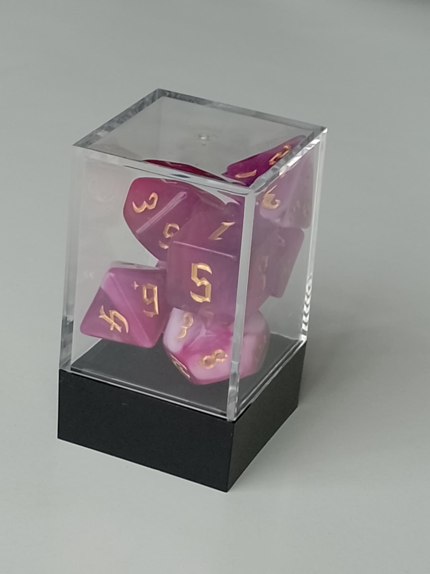 RPG Dice set (7) double transparant roze/paars