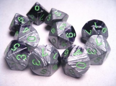 Gemini Black/Grey with Green 10 D10 set