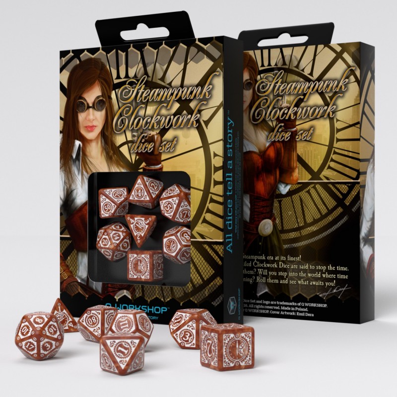 Steampunk Clockwork Caramel & White Dice Set (7)