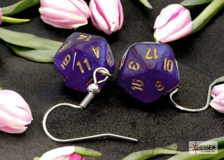 Hook Earrings Borealis Royal Purple Mini-Poly D20