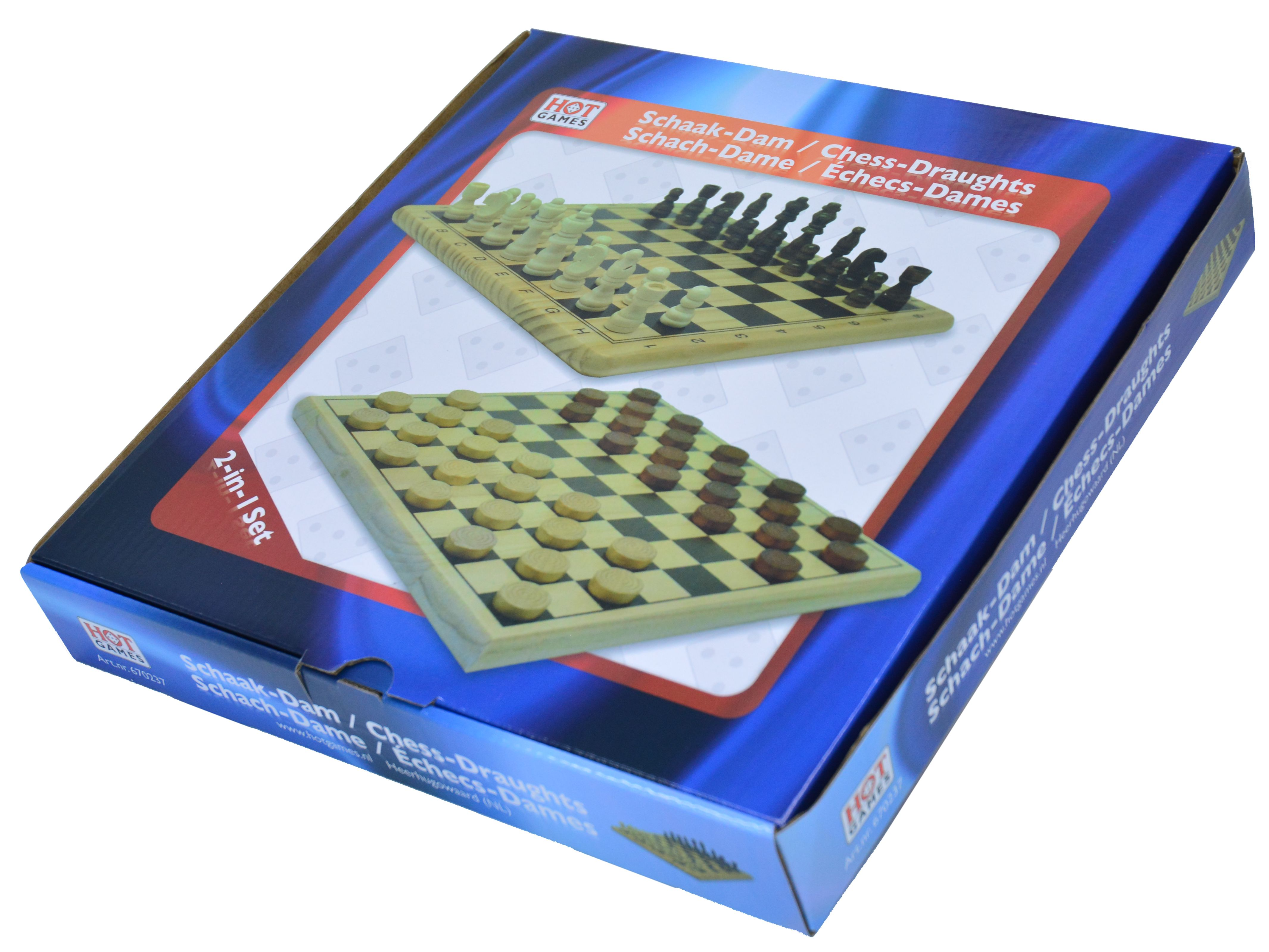 Schaak-Dam-Set hout bedrukt 29x29 cm