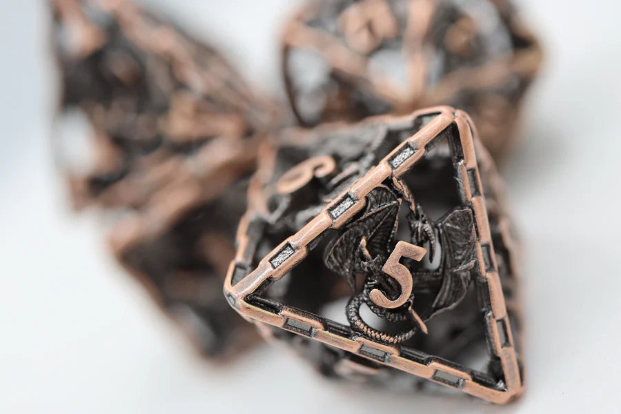 Chained Dragon Copper Hollow Metal RPG Dice Set (7)
