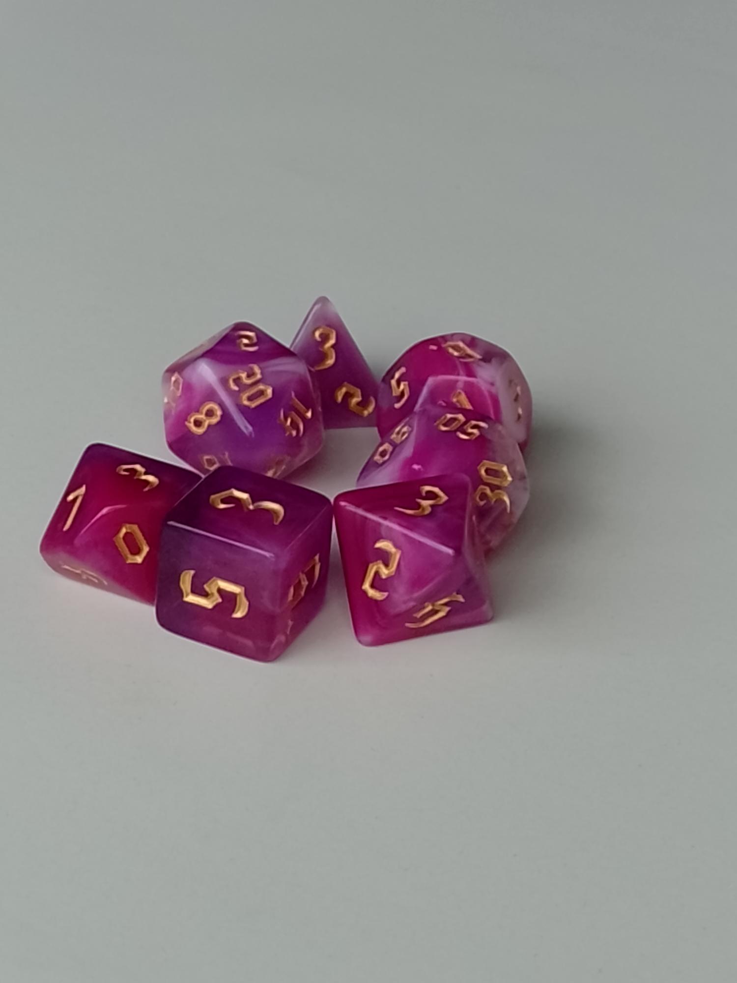 RPG Dice set (7) double transparant roze/paars
