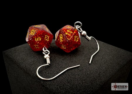 Hook Earrings Glitter Ruby Mini-Poly D20