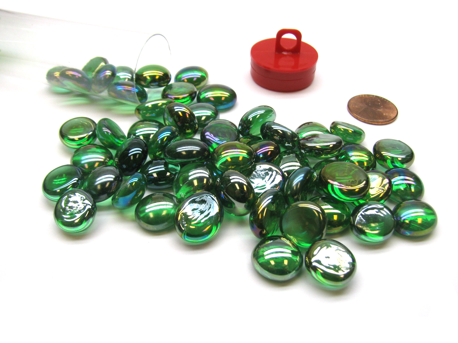 Glass Gaming Stones - Crystal Green Iridized (40+)