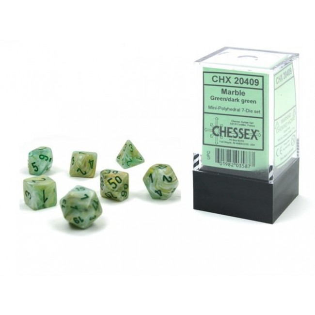 Marble Mini-Polyhedral Green/dark green Dobbelsteen Set (7 stuks)