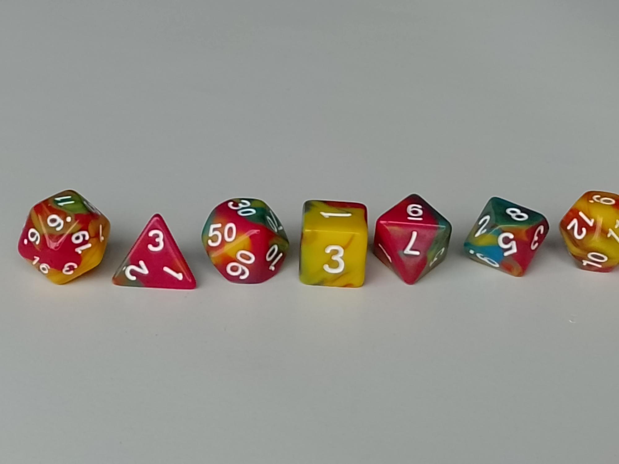 RPG Dice set (7) Blended in rood/groen/geel
