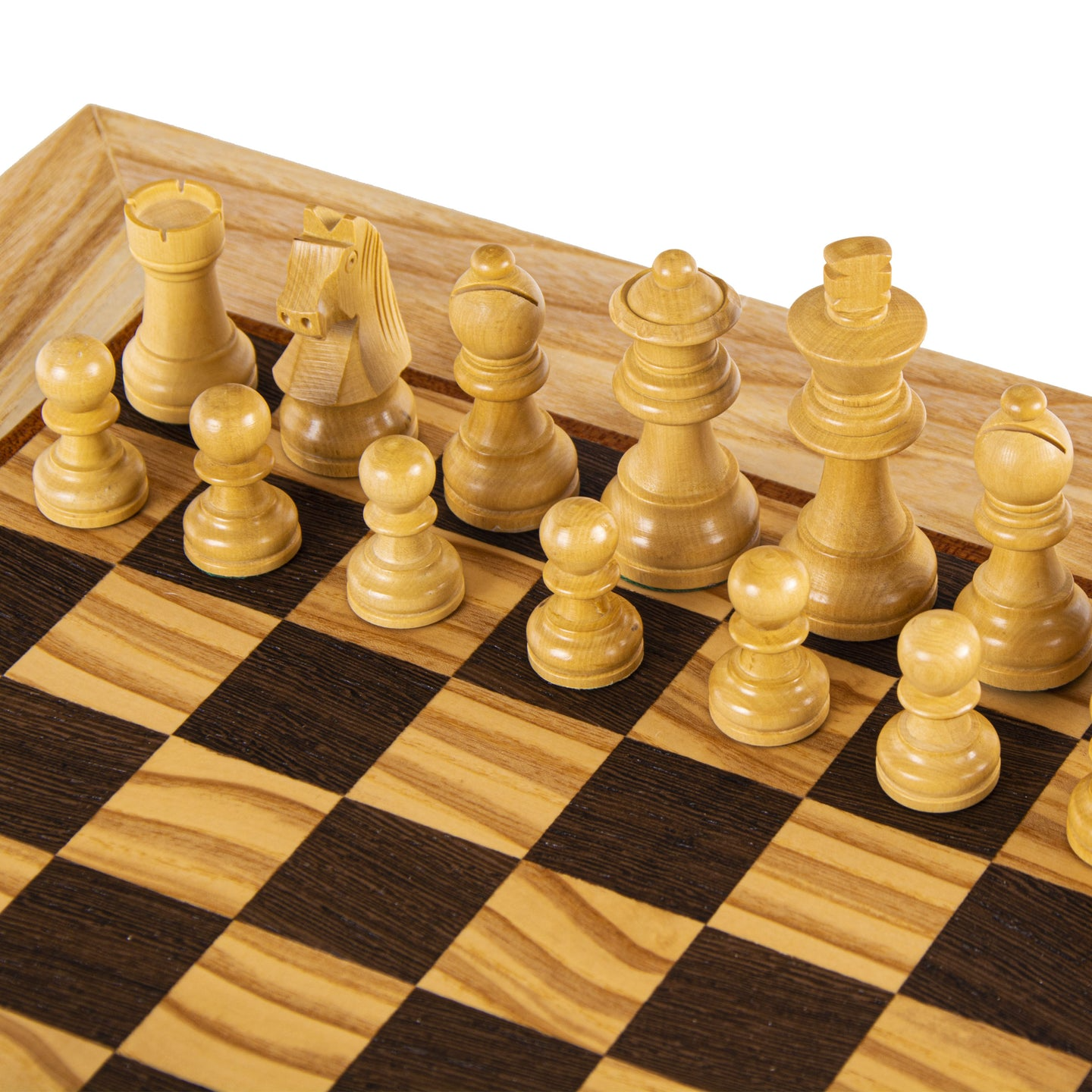 OLIVE BURL Chess set 40x40cm (Medium) with Staunton Chessmen 7,7cm Koning