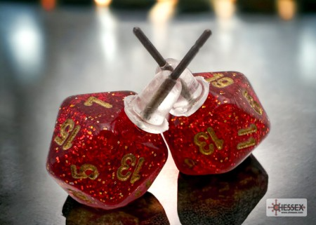 Stud Earrings Glitter Ruby Mini-Poly D20