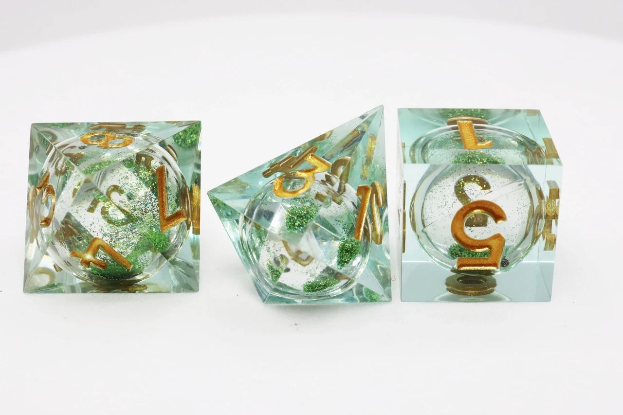 Mint Green Liquid Core Sharp Edge Resin RPG Dice Set (7) Reprint