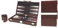 Backgammon koffer. Bruin met beige en witte bies (38 cm)