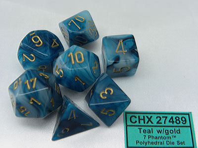 Phantom Teal/gold Polydice Dobbelsteen Set (7 stuks)
