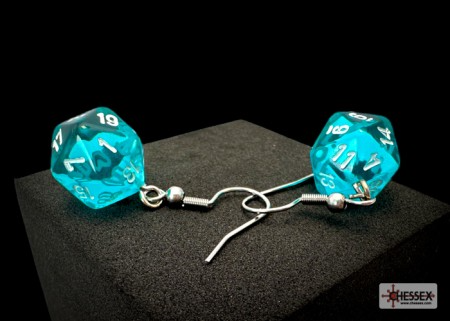 Hook Earrings Translucent Teal Mini-Poly D20