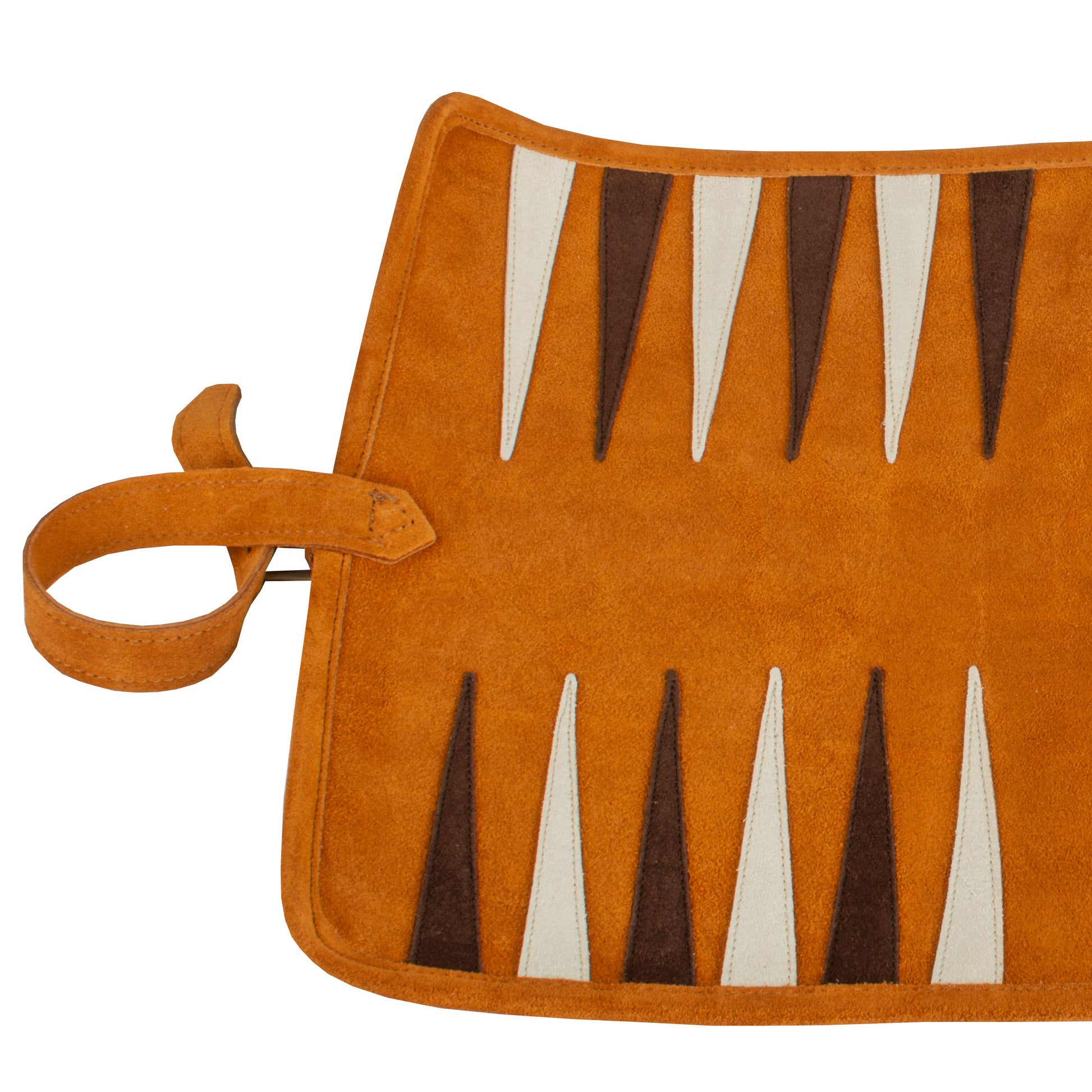 Premium handgemaakte kaneelbruine suède oprolbare backgammonset