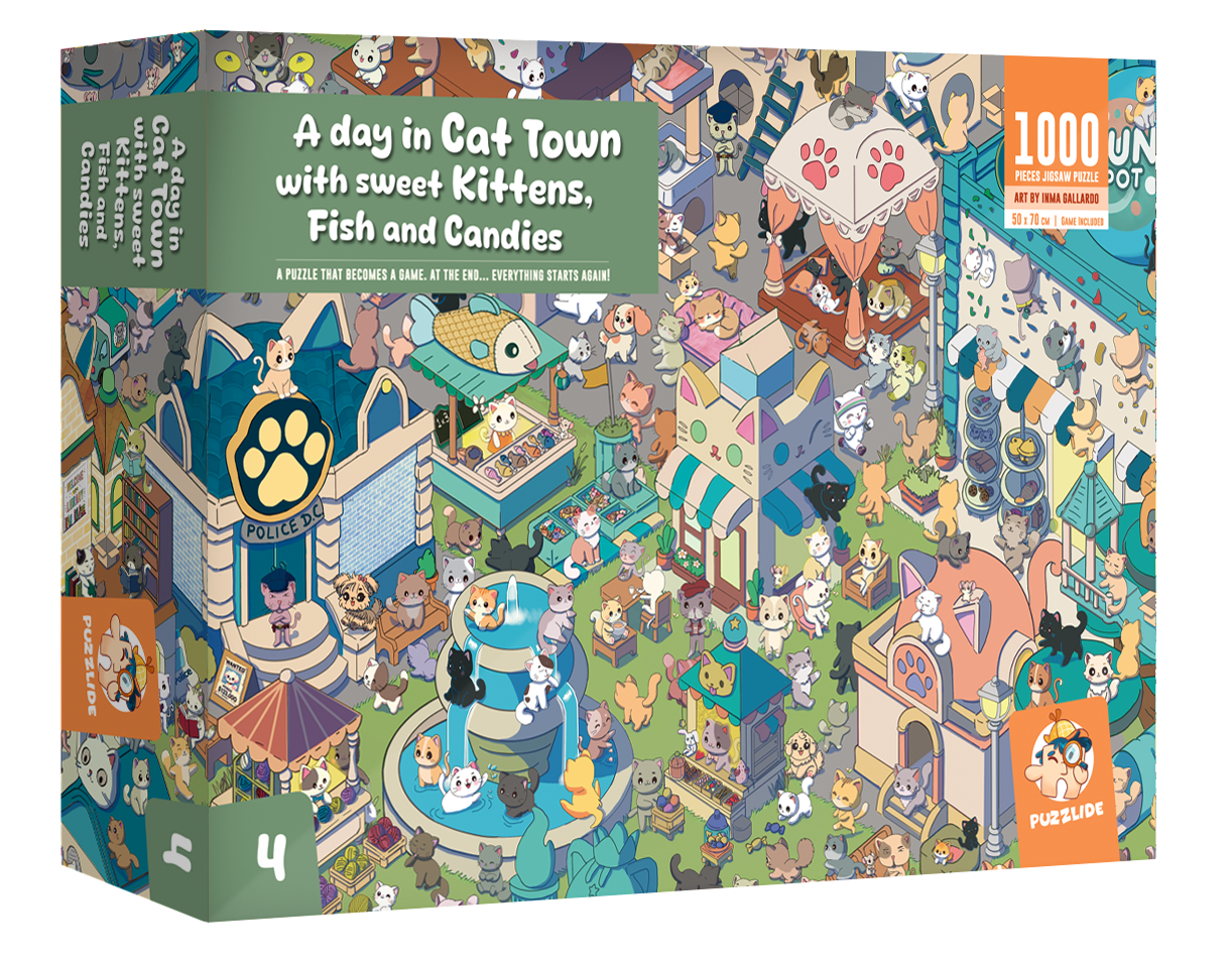 A Day in Cat Town with sweet Kittens Fish & Candies Puzzle
