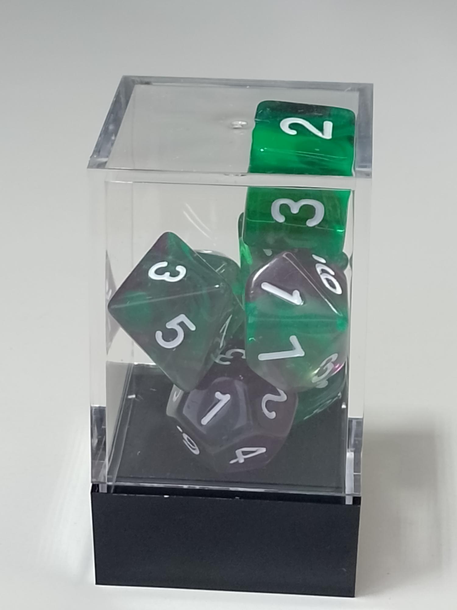 RPG Dice set (7) double transparant groen/paars