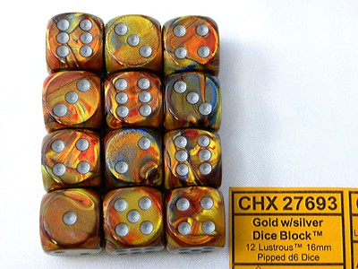 Lustrous Gold/silver D6 16mm Dobbelsteen Set (12 stuks)