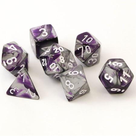 Gemini Purple-Steel/white Polydice Dobbelsteen Set (7 stuks)