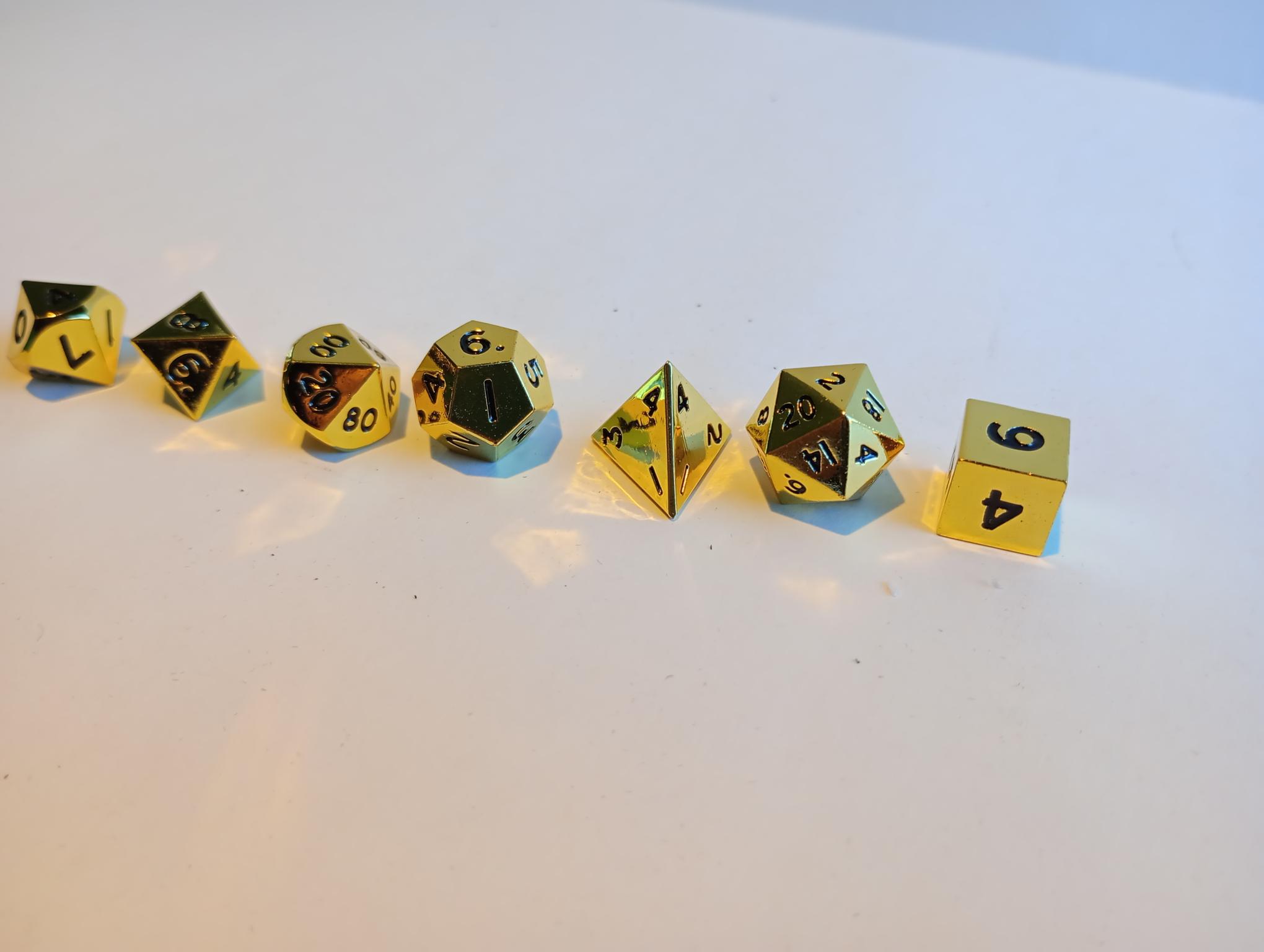 RPG Dice set (7) Mini Metal Gold