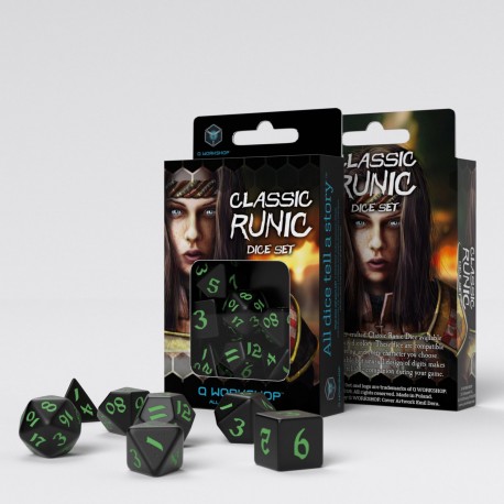 Classic Runic Black & green Dice Set (7)