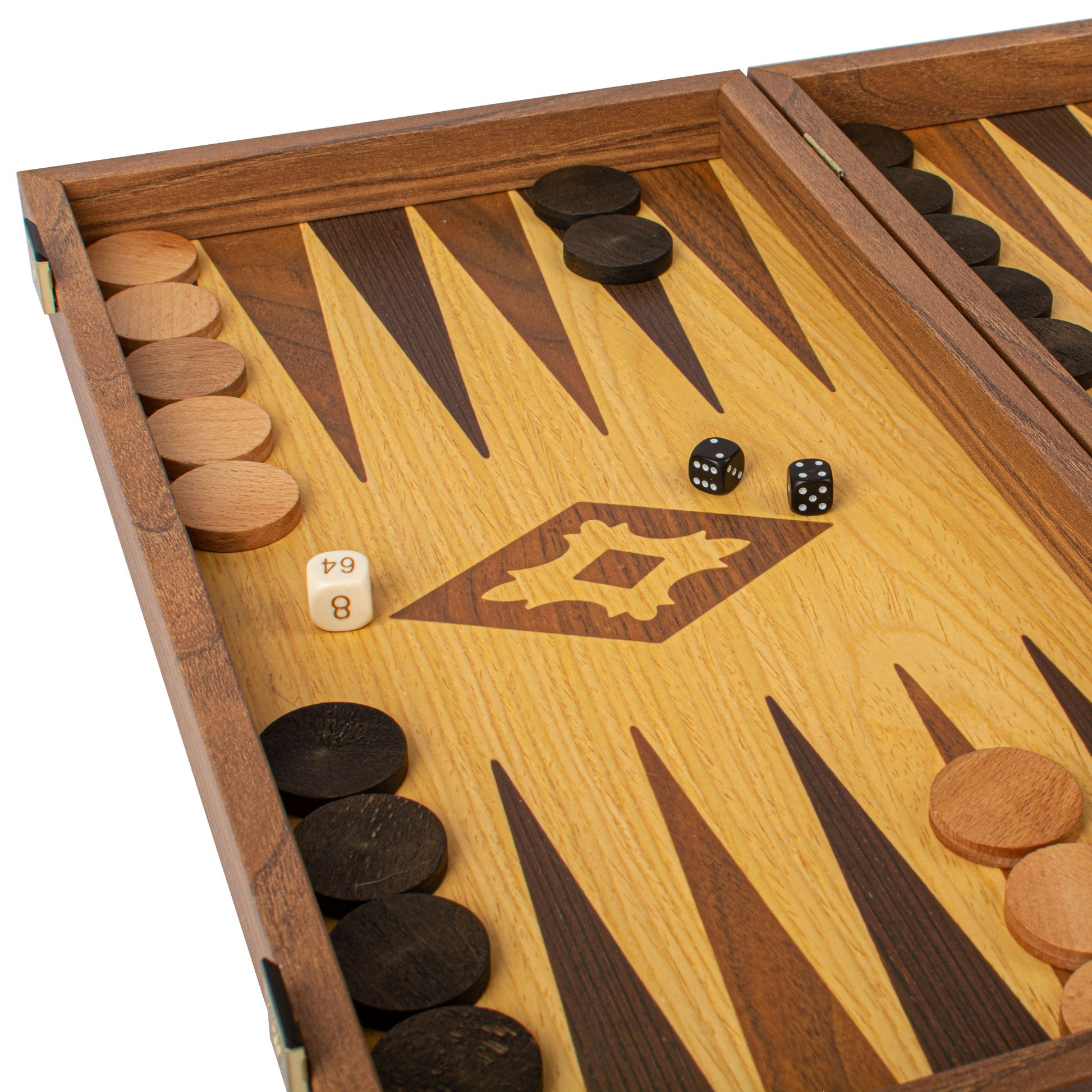 Handgemaakte replica backgammonset van eiken en walnoot