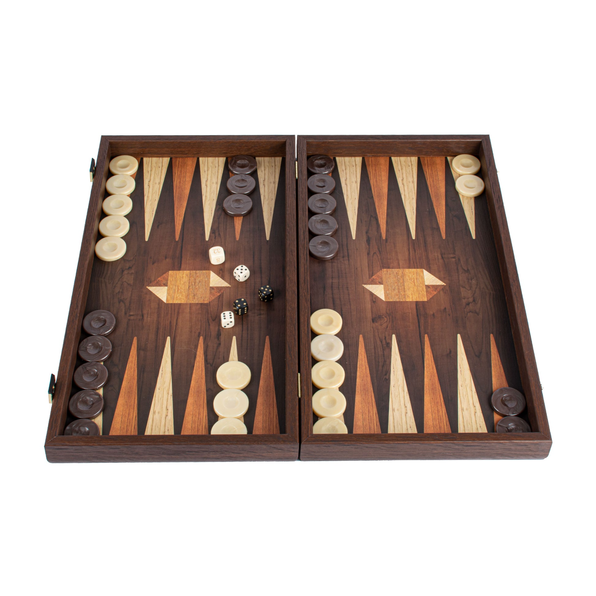 Geometrische houtmotief backgammon set - Art Deco geïnspireerd ontwerp