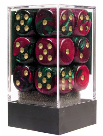 Dice Set Gemi 16mm Green-Purple W D6 (12)