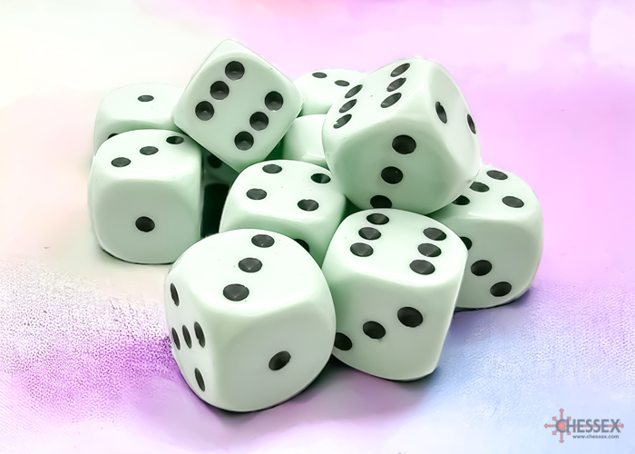 Opaque Pastel Green/black D6 16mm Dobbelsteen Set (12 stuks)